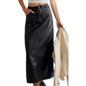 Free People City Slicker Faux Leather Maxi Skirt Black 2 NWT $128